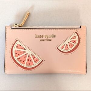 Kate Spade New York Tini Grapefruit Embellished Small Slim Bifold Wallet EUC
